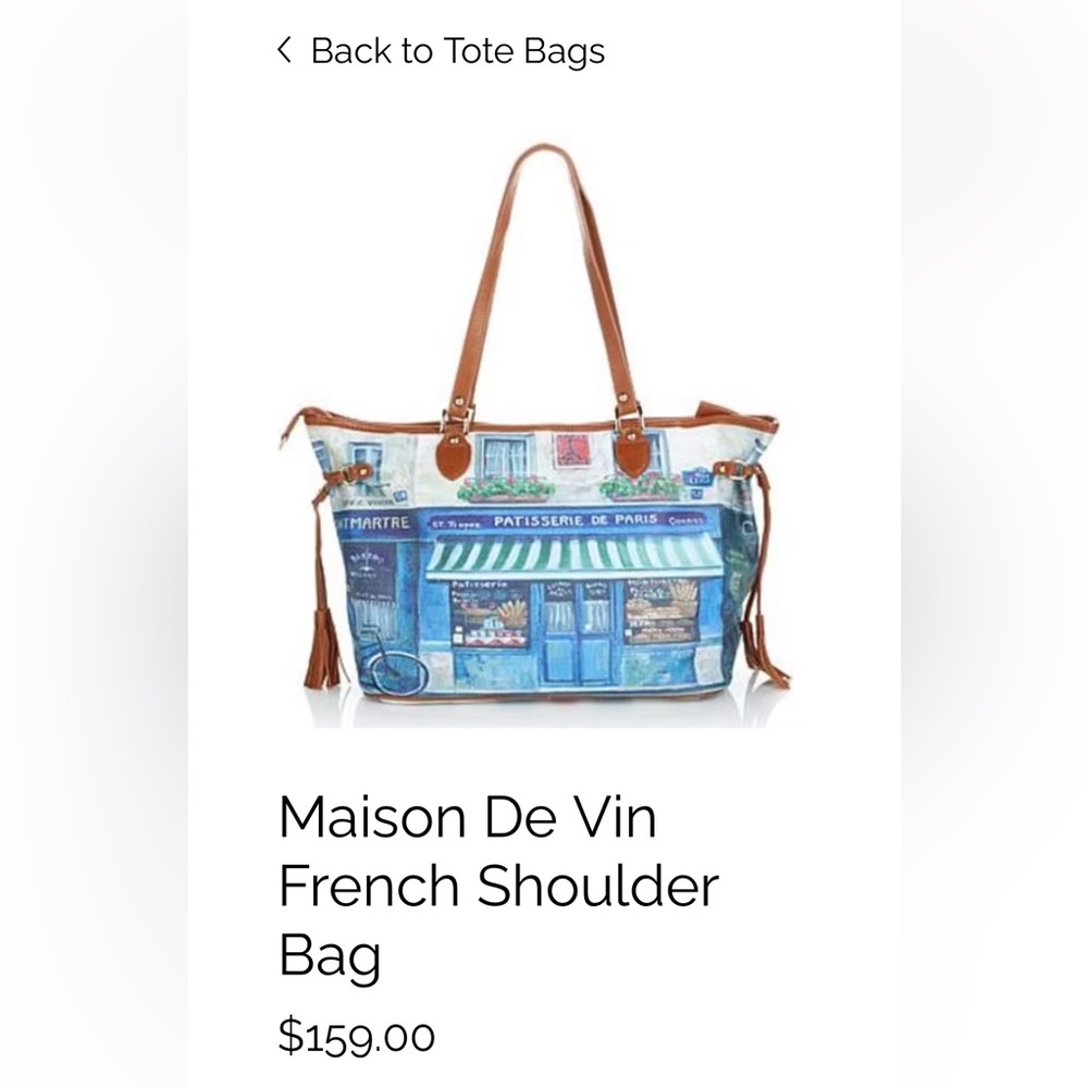 Maison De Vin Blue Paris Patisserie Tote with Brown Trim